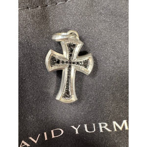 David Yurman - Knife Edge Cross Pendant with Black Pave Stones